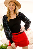 Black Sequin Sleeve Sweater