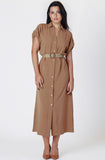 Bronze Belted Maxi Shirt Dress