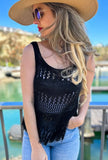 Black Crochet Tassel Tank