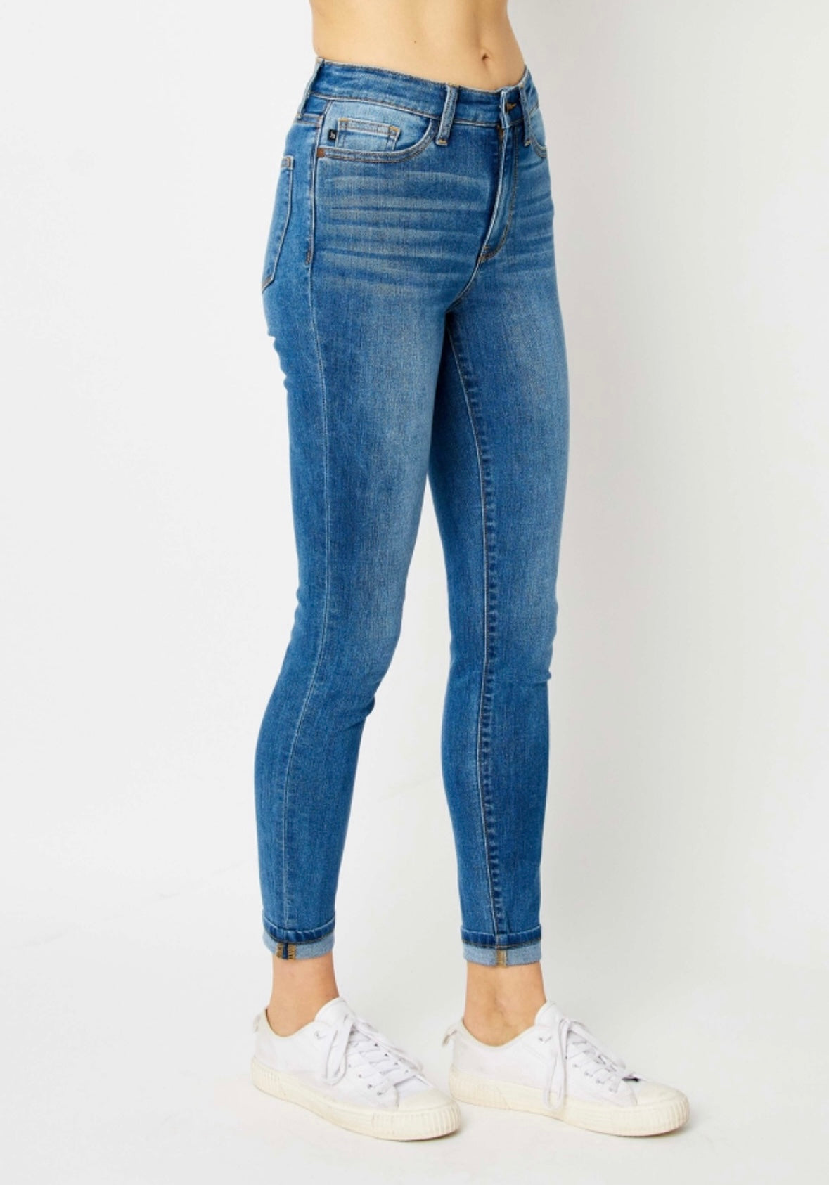 High Waist Cuffed Hem Skinny Jeans