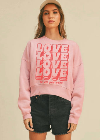 Baby Pink Cropped Love Sweatshirt