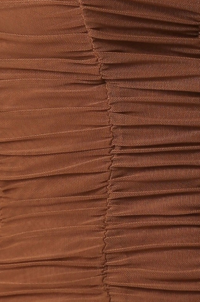 Brown Sheer Ruched Bodysuit