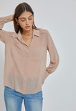 Taupe Sheer Button Down