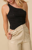 Black Sheer Ruched Bodysuit