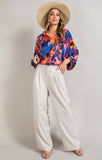 Royal Print Peasant Blouse