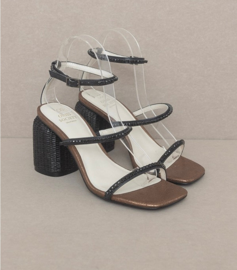 Black Destiny Studded Raffia Sandals