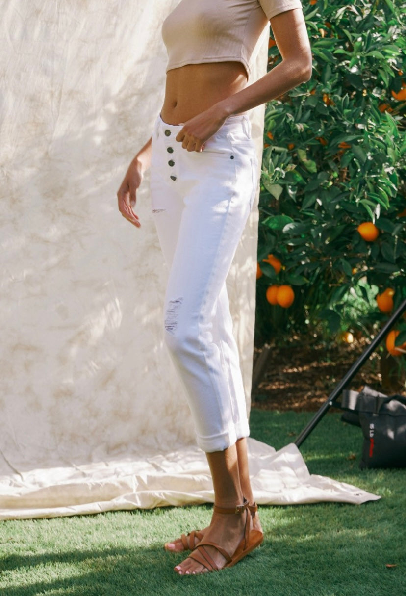 White Midrise Girlfriend Jeans