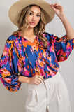 Royal Print Peasant Blouse