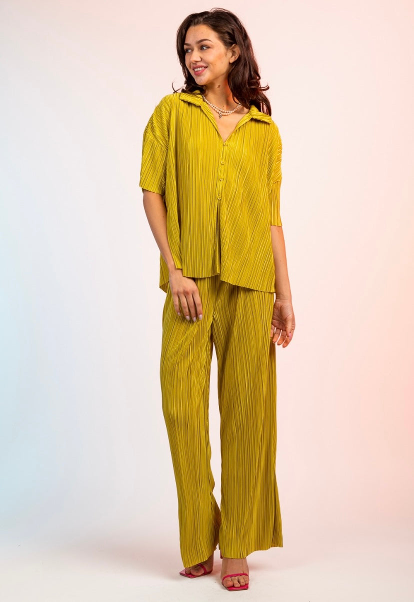 Avocado Accordion Palazzo Pants