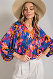 Royal Print Peasant Blouse