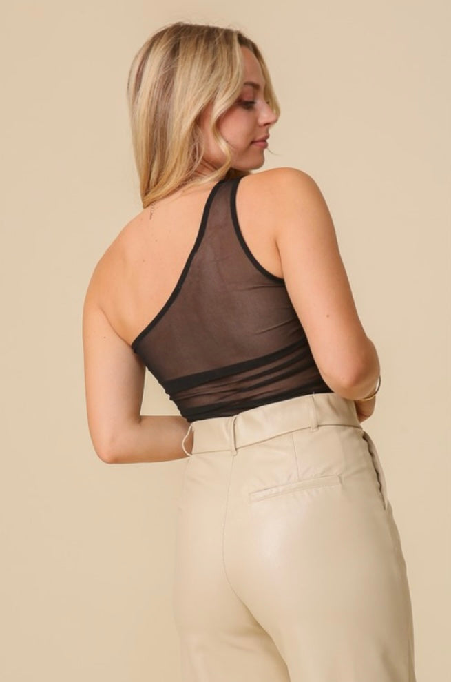 Black Sheer Ruched Bodysuit