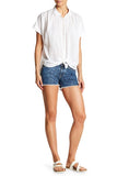 Daisy Printed Frayed Denim Shorts
