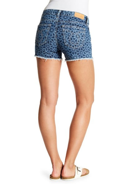 Daisy Printed Frayed Denim Shorts