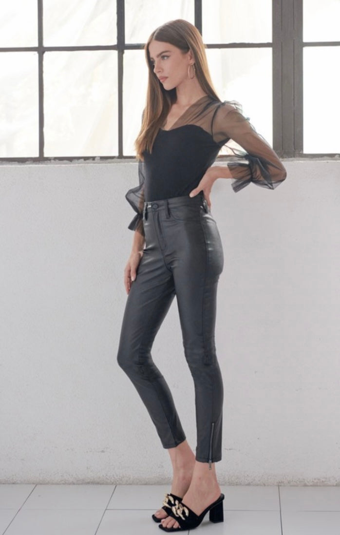 Black Vegan Leather Zip Pants