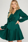 Emerald Satin Swing Dress
