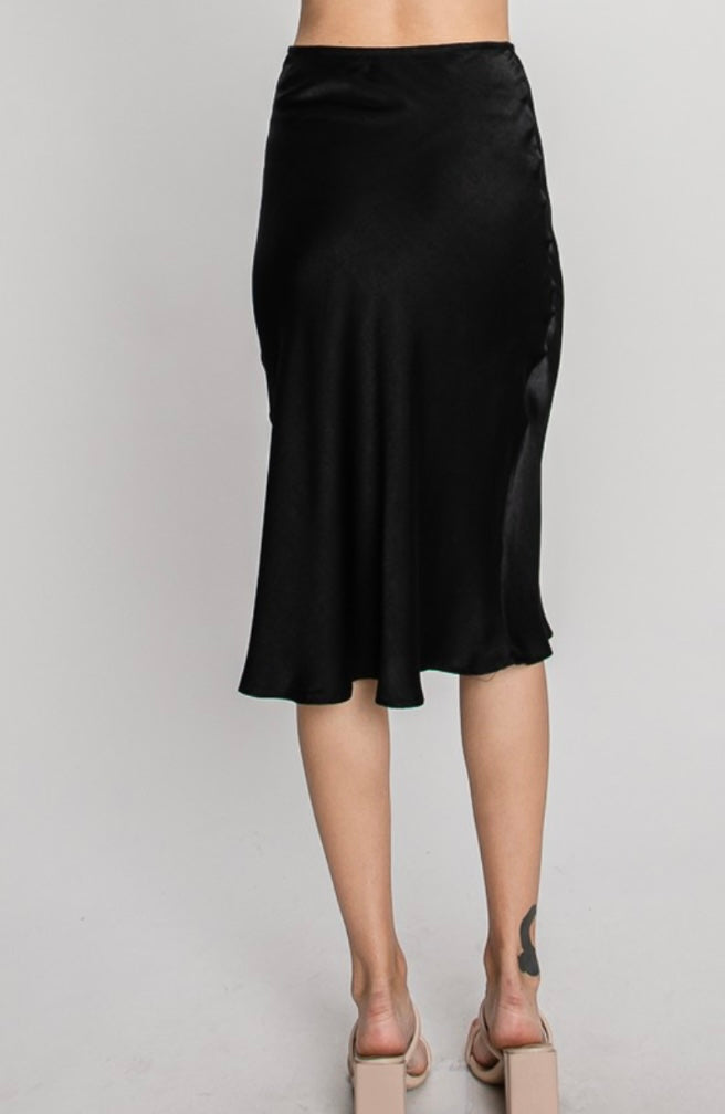 Black Satin Midi Skirt