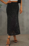 Black Sequin Midi Skirt