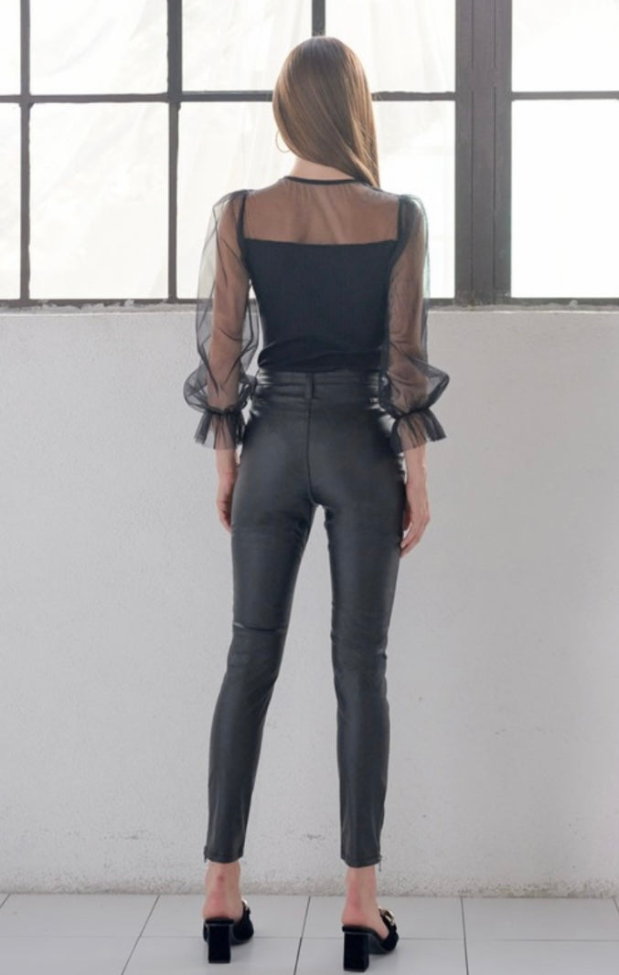 Black Vegan Leather Zip Pants