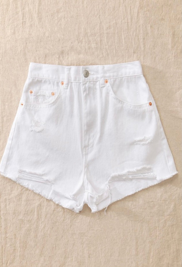 White High Rise Jean Shorts