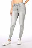 Grey Button Fly Skinny Jeans