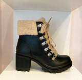 Black Lace Up Sherpa Booties