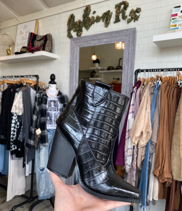 Black Croco Bootie