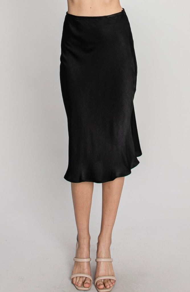 Black Satin Midi Skirt