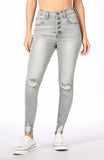 Grey Button Fly Skinny Jeans
