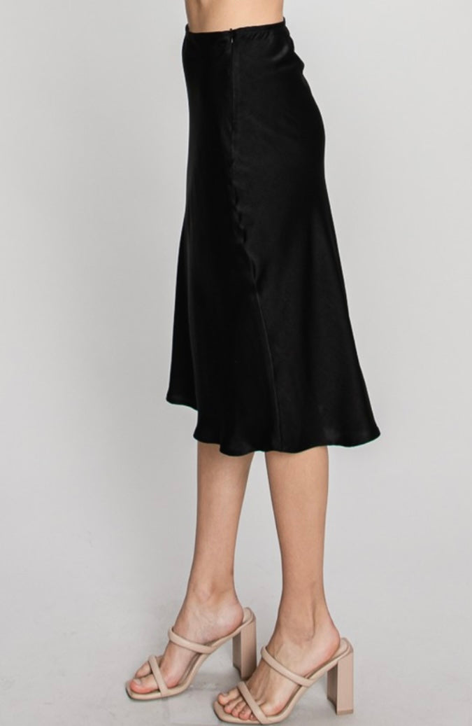 Black Satin Midi Skirt