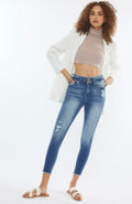Frayed High Rise Ankle Skinny Jeans
