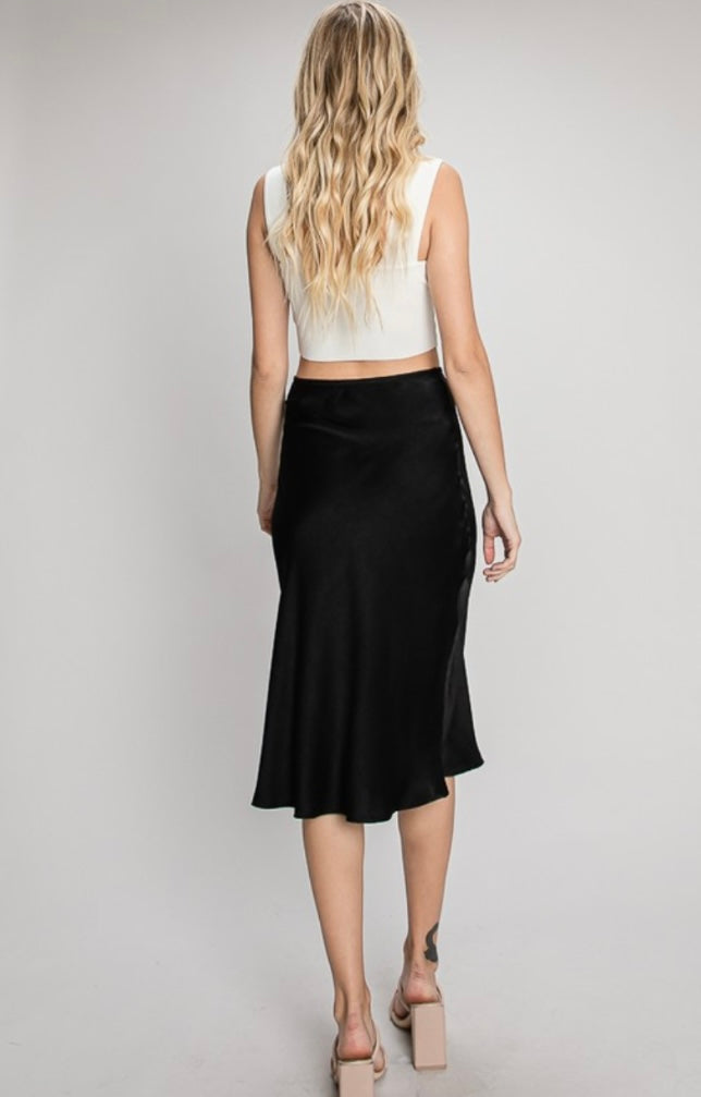 Black Satin Midi Skirt