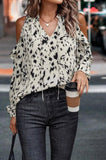 White Leopard Cold Shoulder Top