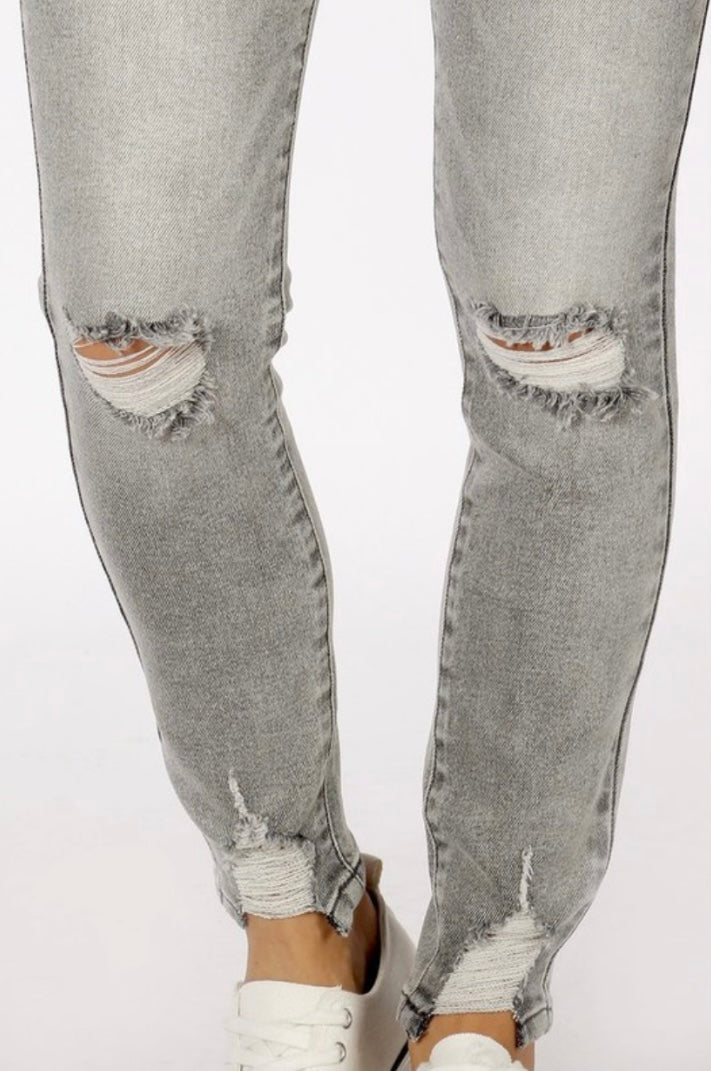 Grey Button Fly Skinny Jeans