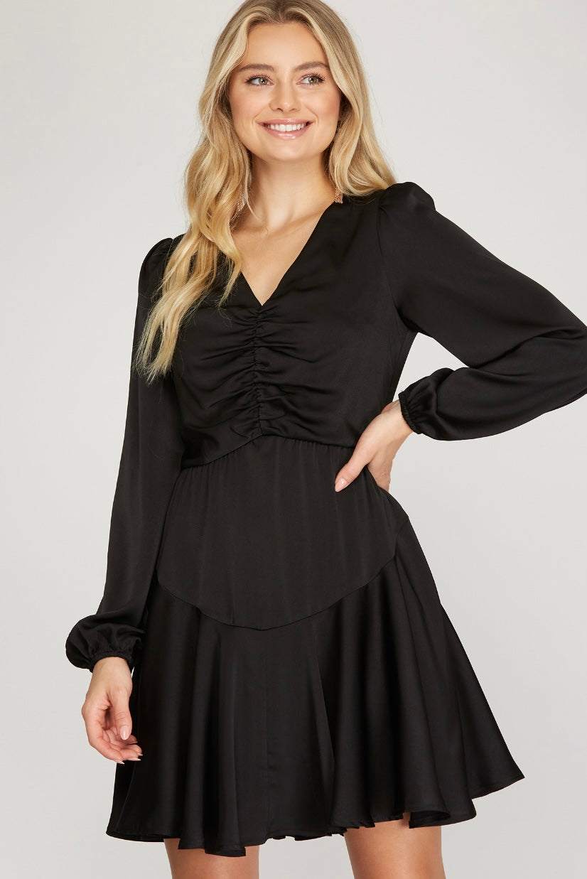 Black Satin Swing Dress