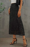 Black Sequin Midi Skirt