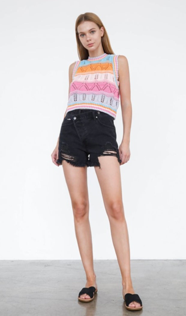 Black Crossover Denim Shorts