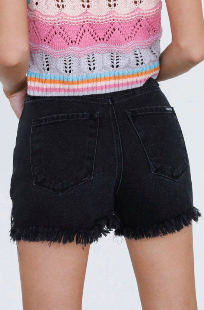 Black Crossover Denim Shorts