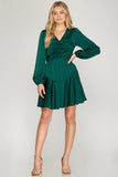 Emerald Satin Swing Dress