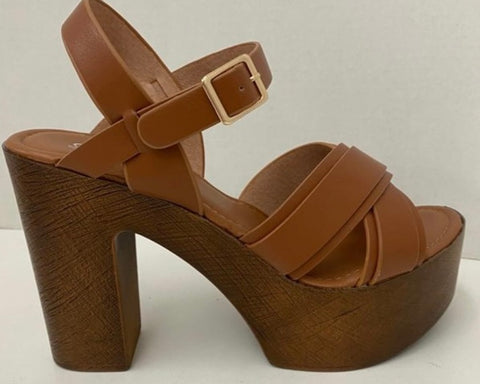 Camel Wood Platform Sandal