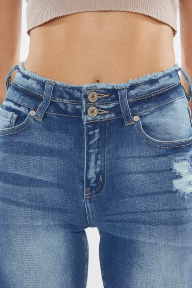 Frayed High Rise Ankle Skinny Jeans