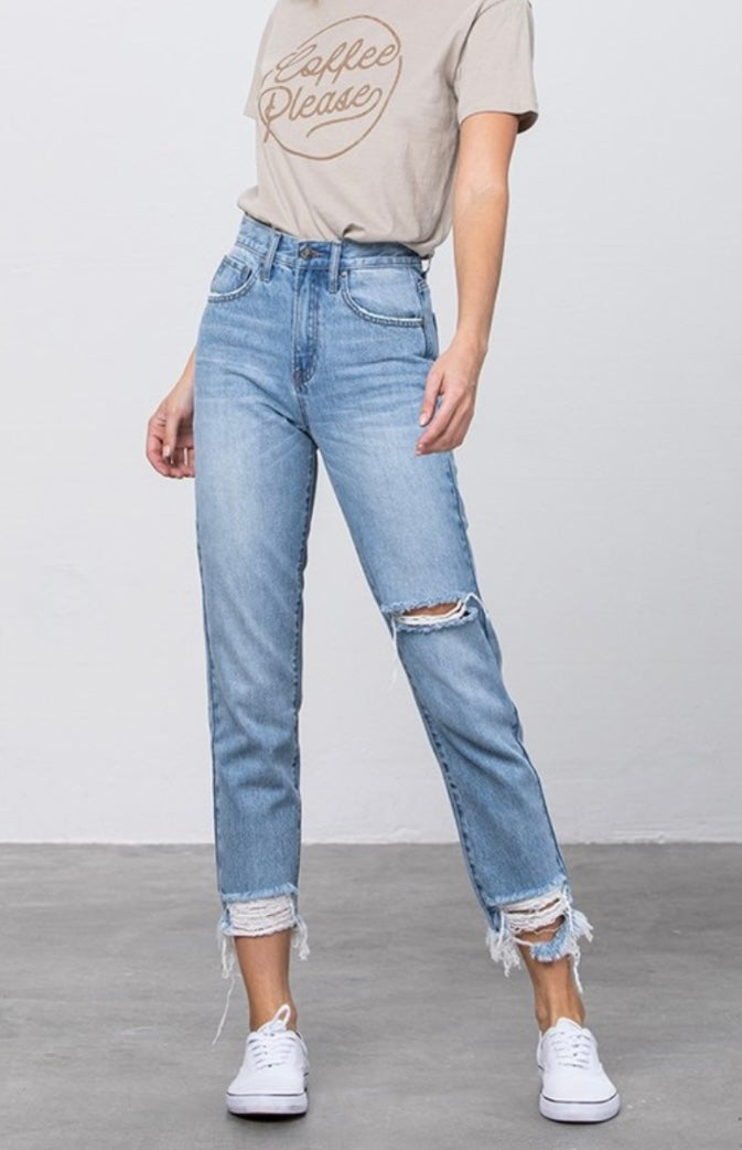Lightwash Distressed Mom Jeans