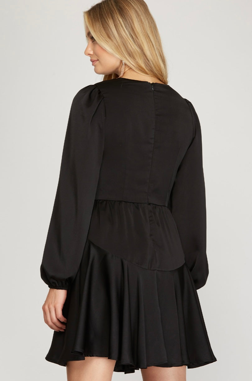 Black Satin Swing Dress