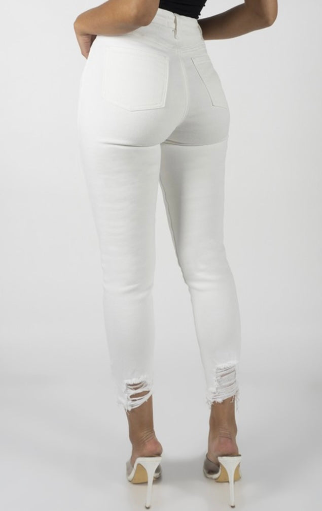 White Button Fly Skinny Jeans