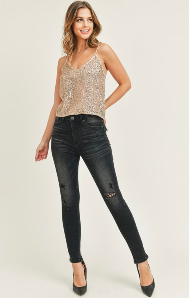 Black High Rise Vintage Skinny Jeans