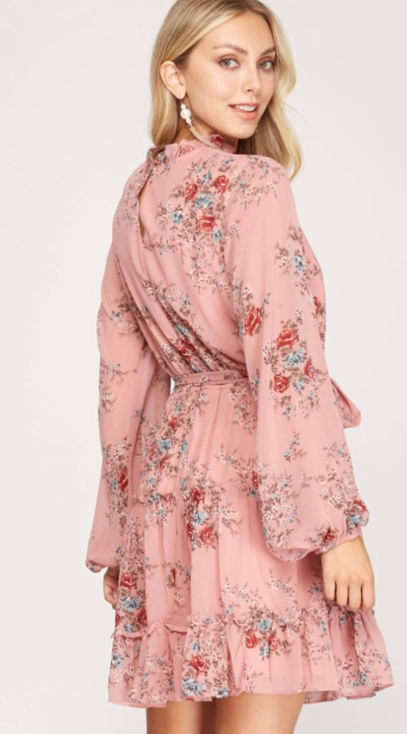 Rose Floral Belted Dress