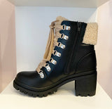 Black Lace Up Sherpa Booties