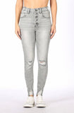 Grey Button Fly Skinny Jeans