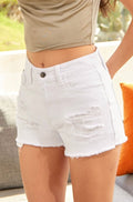 White Distressed Jean Shorts