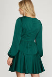 Emerald Satin Swing Dress