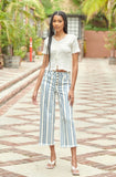 Striped Wide Leg Cropped Jeans